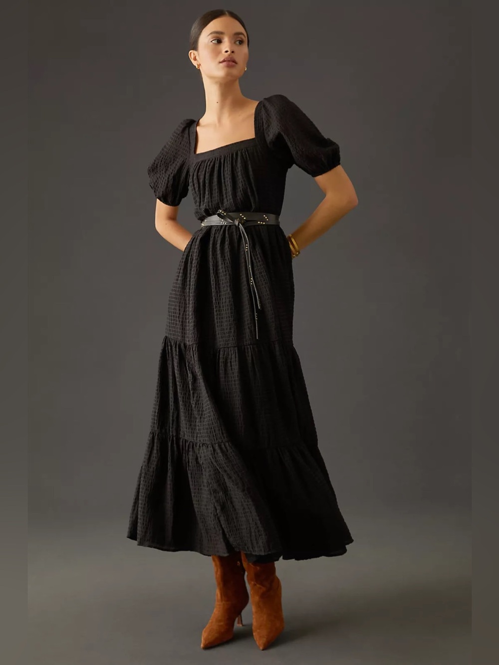 By Anthropologie Tiered Puff-Sleeve Maxi Dress
